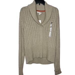 Tommy Hilfiger NEW Tan Cable Knit Collared V Neck Sweater Size XL